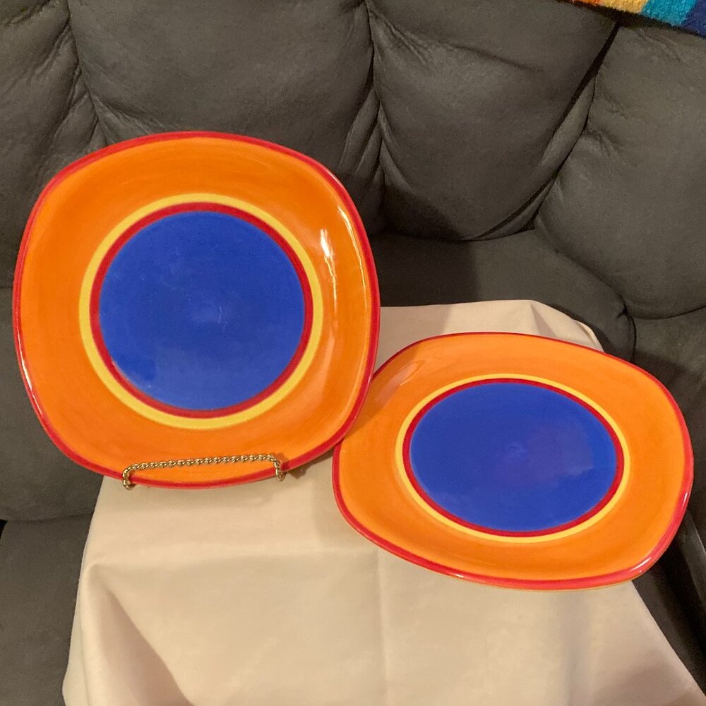 VTG 2004 Dansk Caribe Bahama Blue-2 Square Salad Plate Set-8.75" D-New No Tags